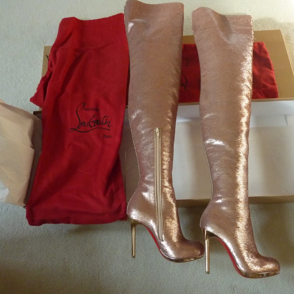 Christian Louboutin Nude Moulin Noir Metallic Boot